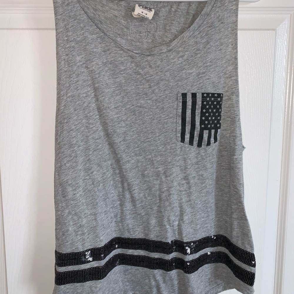 Victoria’s Secret PINK sequin USA 4th of July flag pocket detail tank top